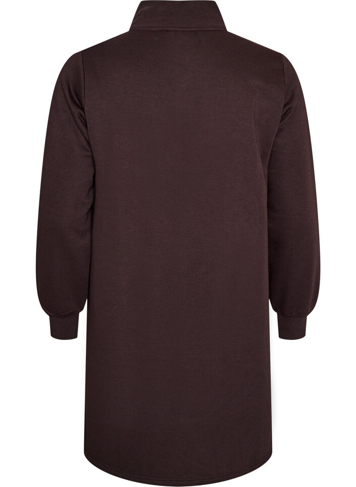 Robe sweat avec col montant c&ocirc;tel&eacute; et zip, Marron, Packshot image number 1