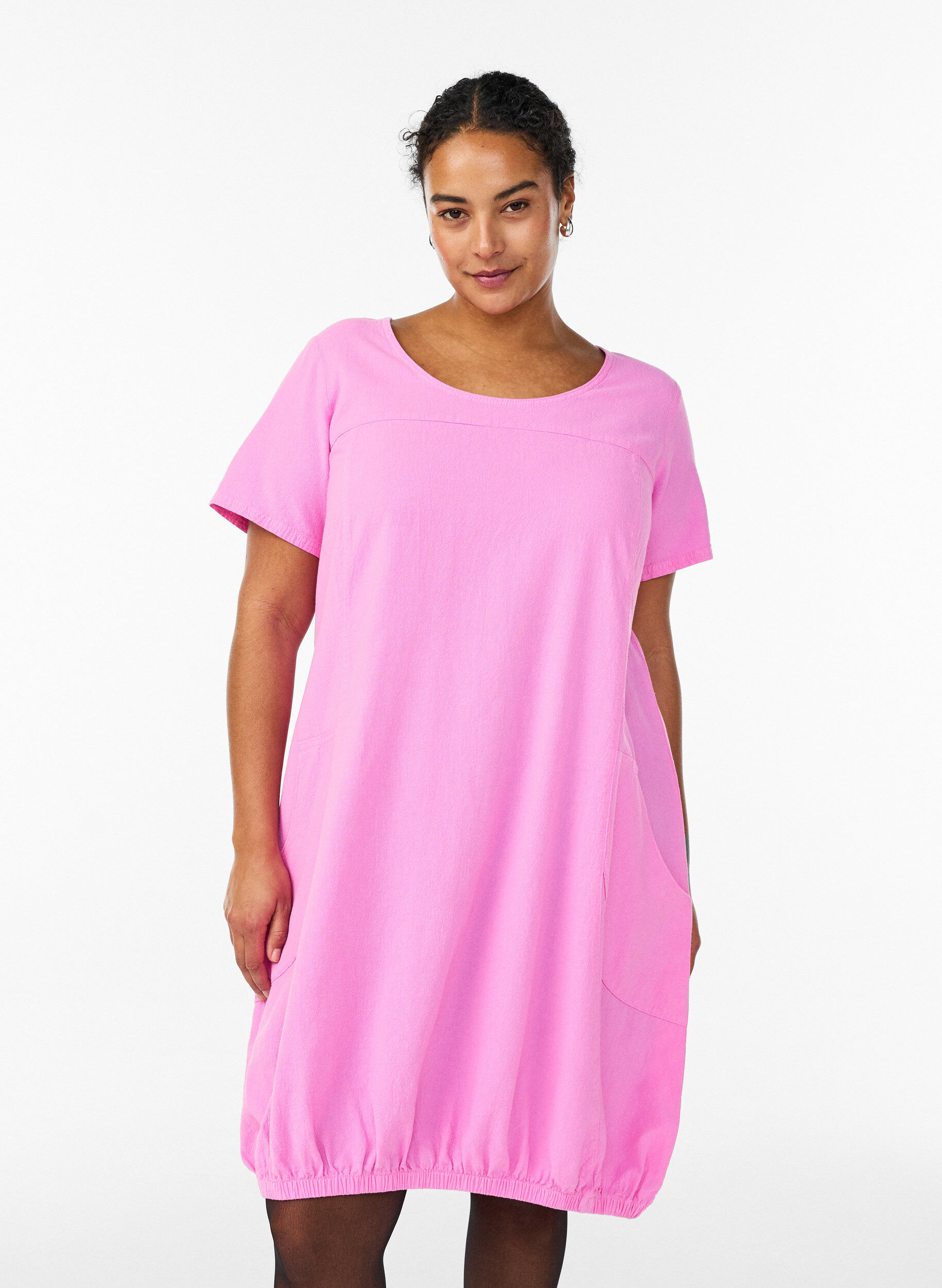 Zizzi Kurzarm Kleid aus Baumwolle, Pink, Model image number 0