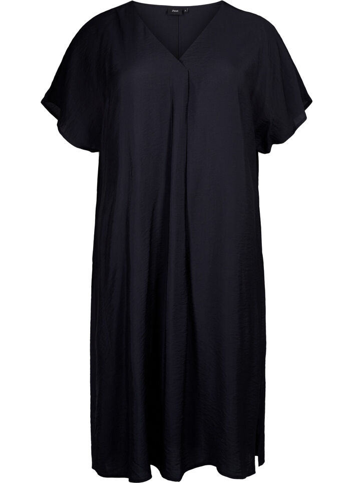 Kleid aus Viskose mit V-Ausschnitt, Schwarz, Packshot image number 0