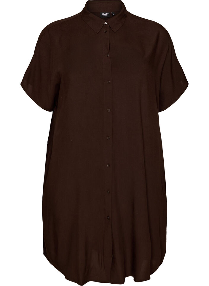 Chemise longue ample en viscose, Marron, Packshot image number 0