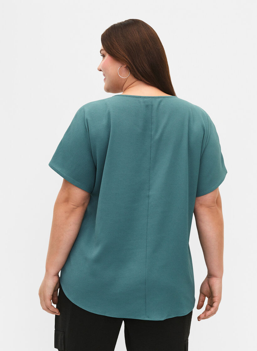 Blouse &agrave; manches courtes et encolure ronde, Vert fonc&eacute;, Model image number 2