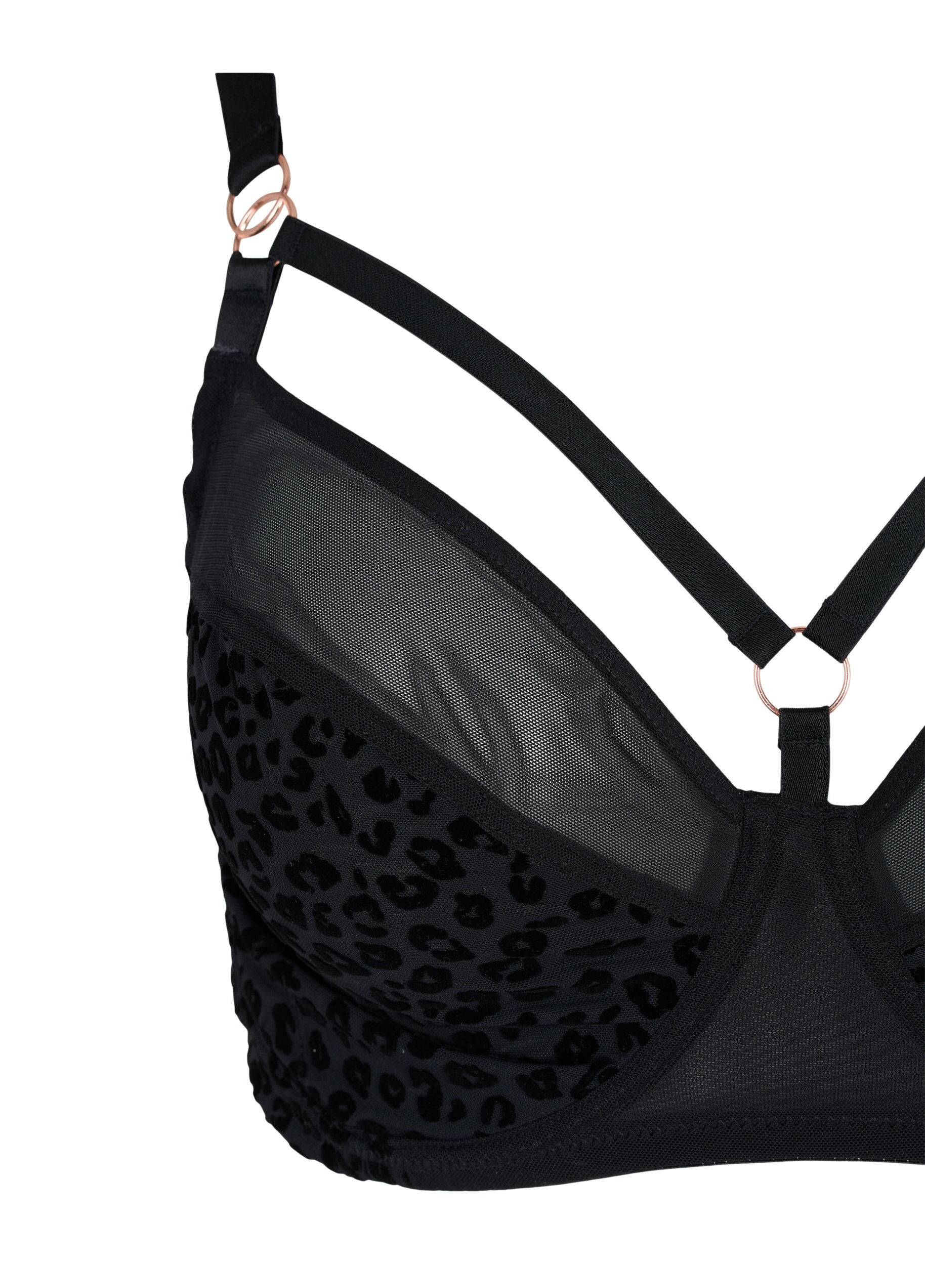 Zizzi Soutien-gorge &agrave; motifs avec maille et cordons, Black, Packshot image number 2
