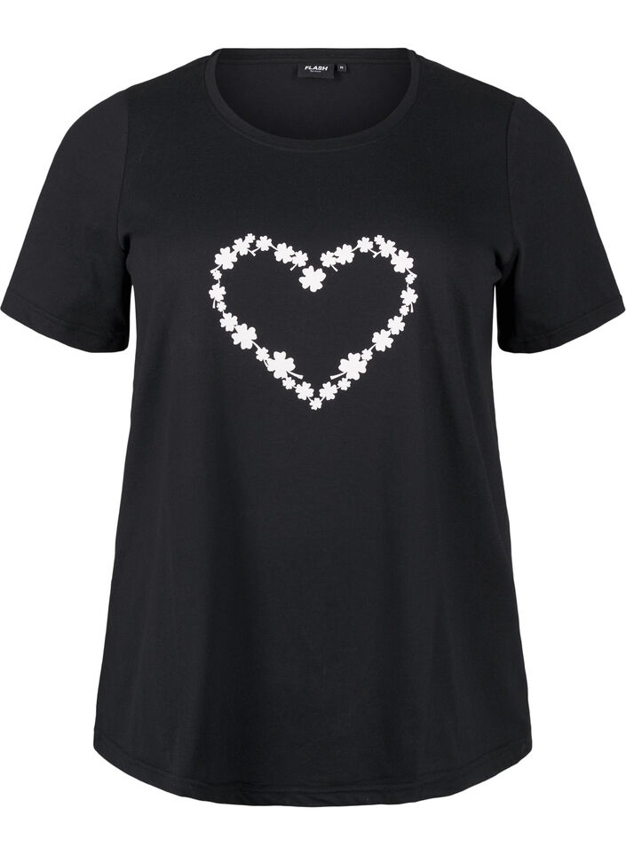 FLASH - T-Shirt mit Motiv, Black Flower Heart , Packshot image number 0