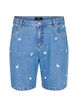 Shorts en jean taille haute ornés de cœurs brodés, Bleu Clair, Packshot image number 0