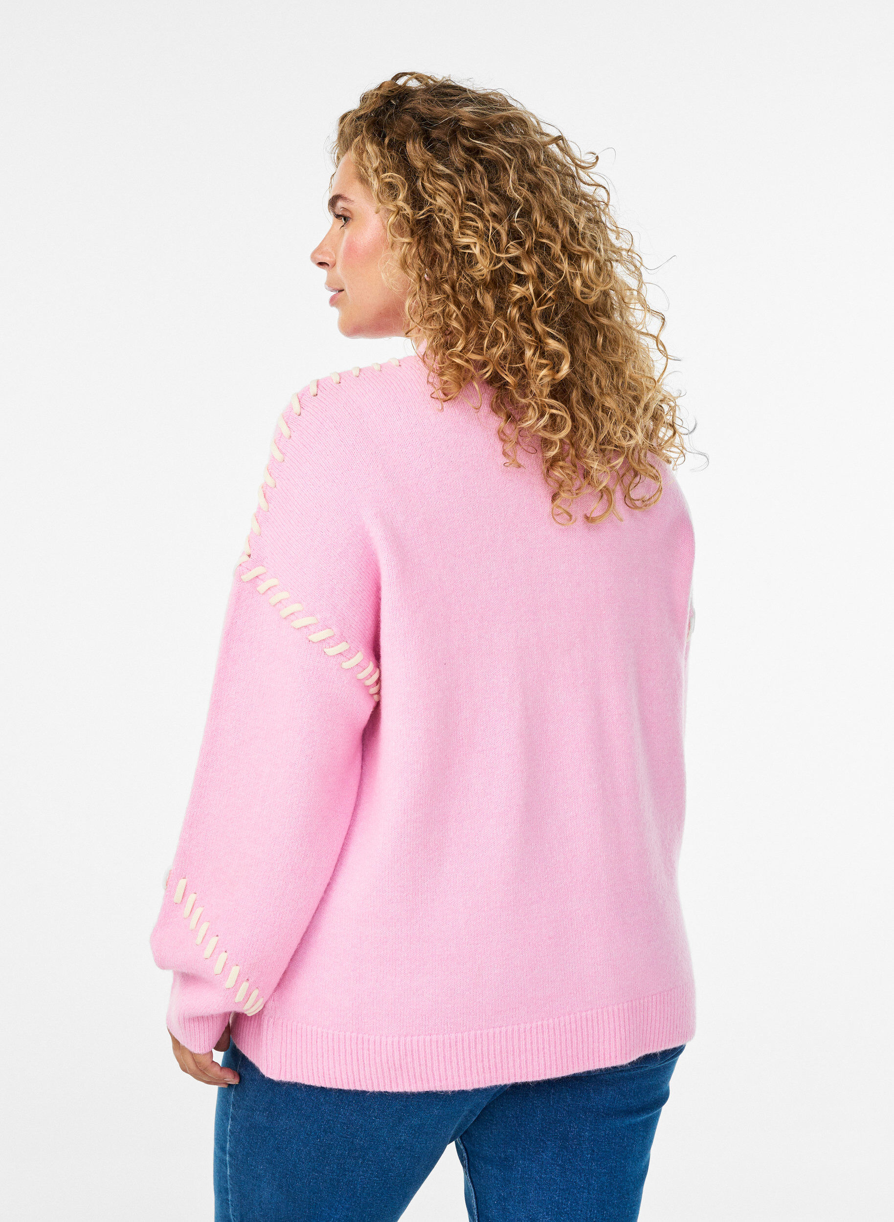 Zizzi Pullover mit Ziern&auml;hten, Pink, Model image number 2