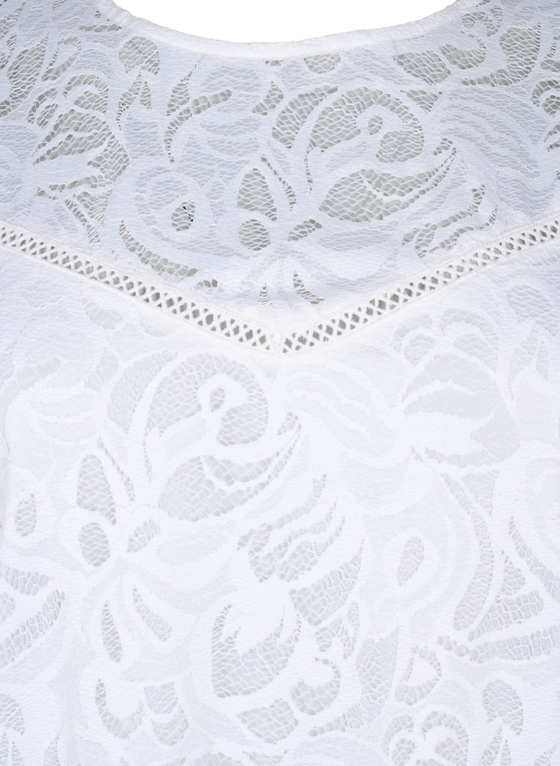 Zizzi Bluse mit Spitze und kurzen &Auml;rmeln, Bright White, Packshot image number 2