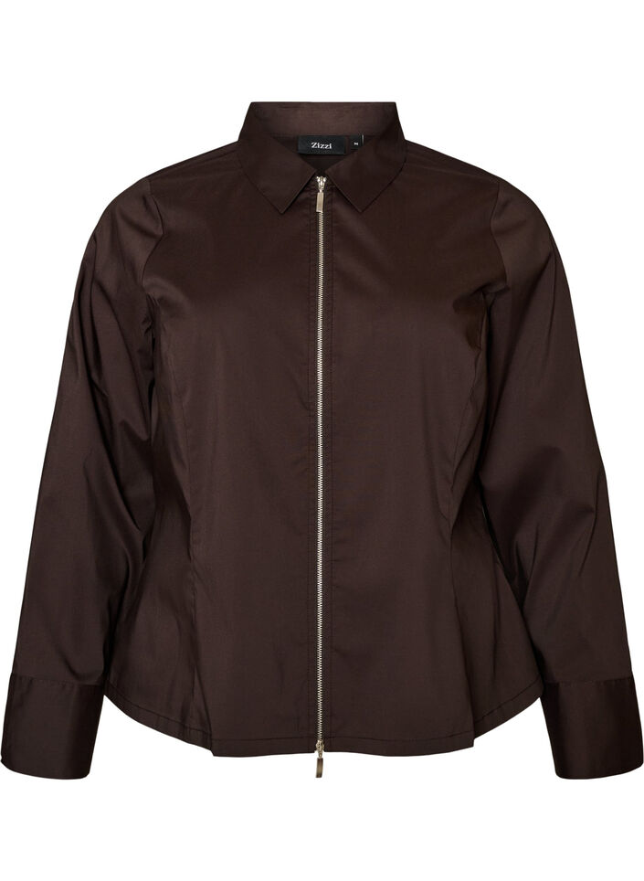 Chemise courte avec un zip &agrave; double curseur, Marron, Packshot