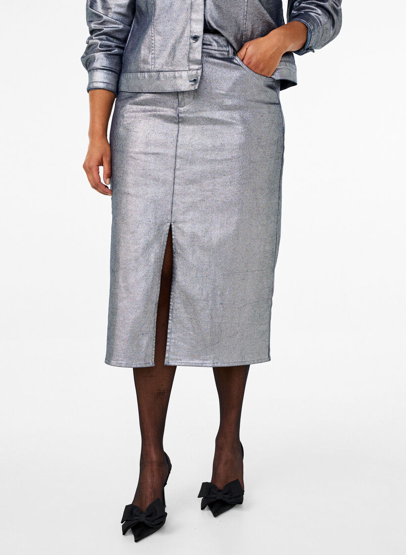 Jupe midi avec revêtement argenté, Gun Sliver, Model image number 2