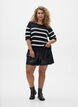 Gestreiftes Stricktop mit kurzen &Auml;rmeln, Schwarz, Model image number 1
