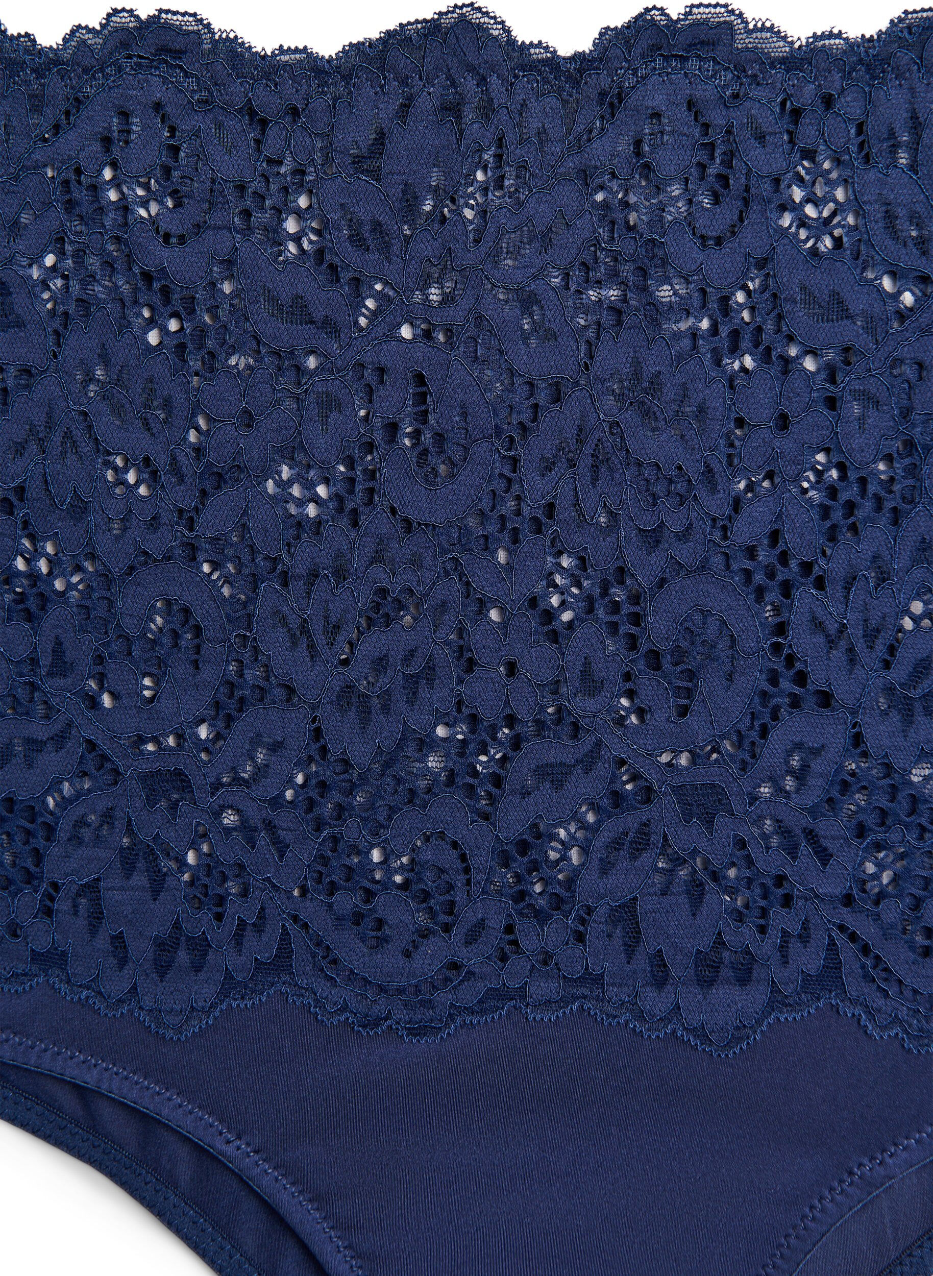 Zizzi Culotte hipster taille haute avec dentelle, Medieval Blue, Packshot image number 2