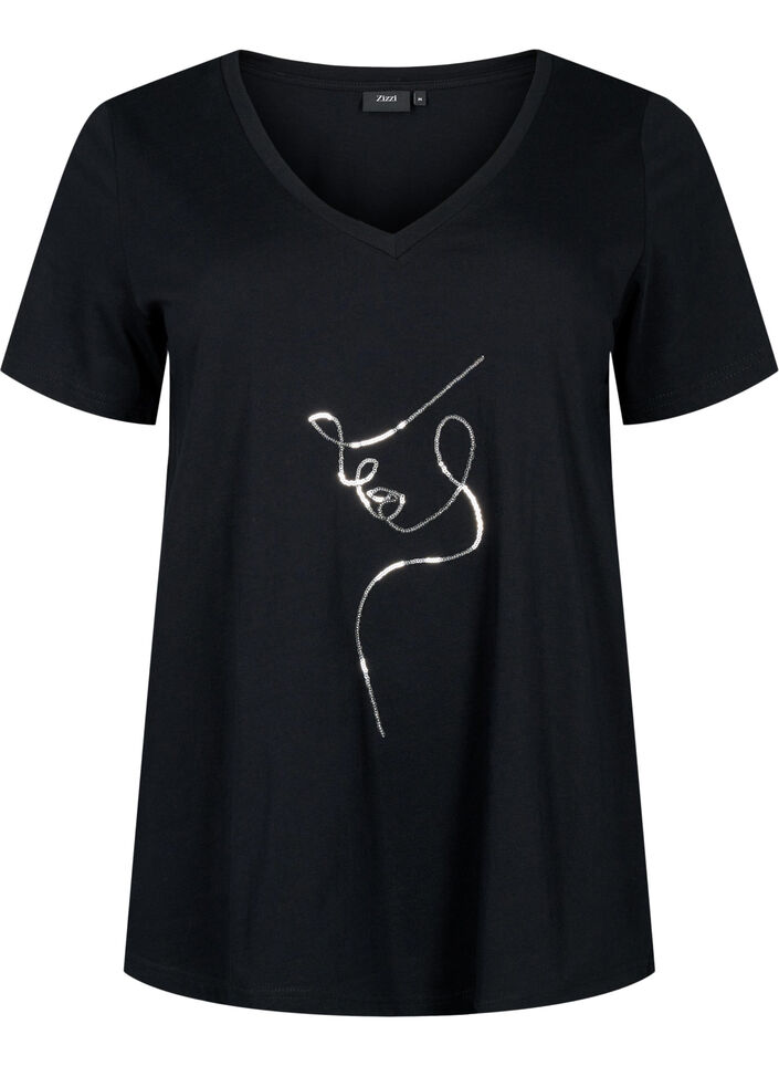 Baumwoll-T-Shirt mit Pailletten, Black W. Face, Packshot image number 0