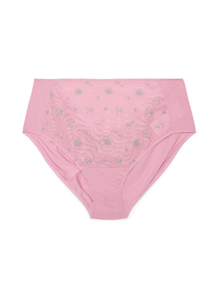 Culotte en microfibre avec maille et broderie florale, Rose poudr&eacute;e, Packshot image number 0