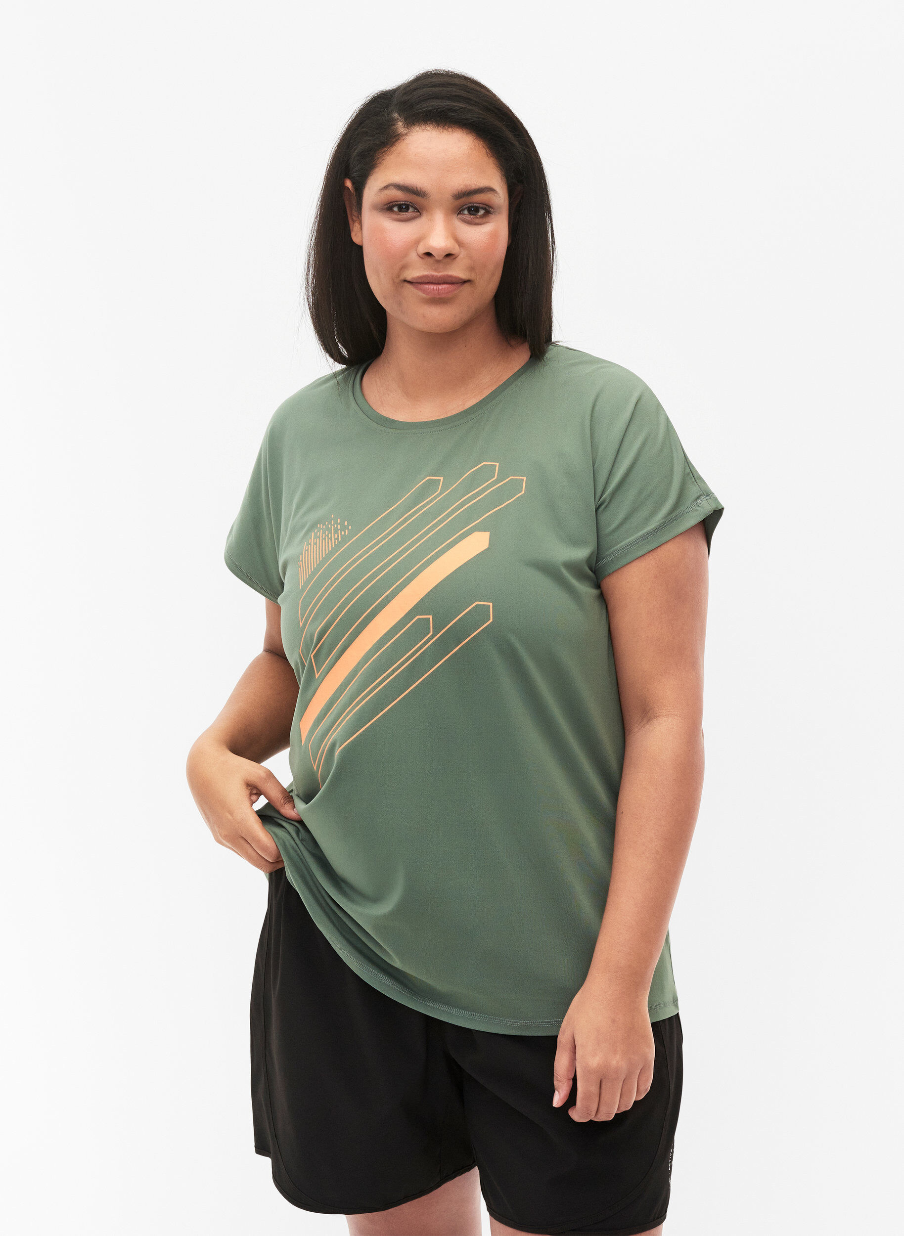 Zizzi Trainingsshirt mit kurzen &Auml;rmeln und Print, Laurel W. w. Print, Model image number 0