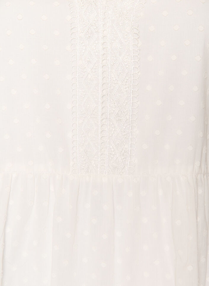 Robe midi en coton textur&eacute; avec des d&eacute;tails en crochet, Blanc, Packshot image number 2