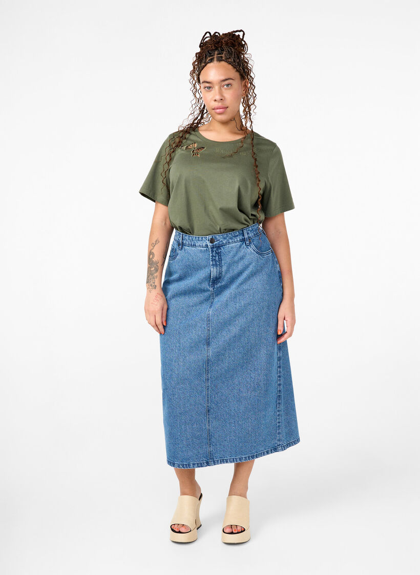 T-shirt en coton biologique avec nœud, Thyme, Model image number 2