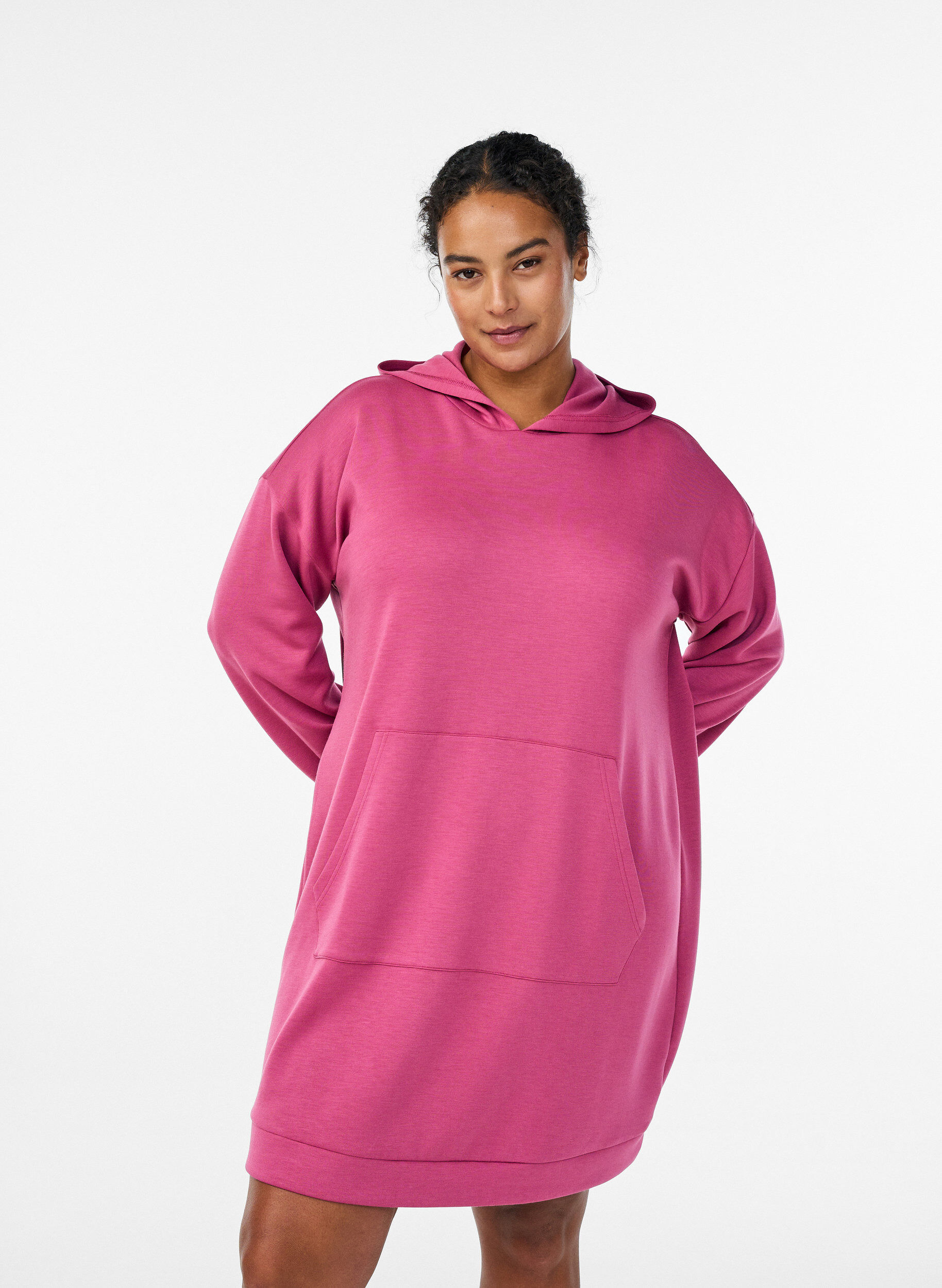 Zizzi Kurzes Hoodiekleid mit K&auml;ngurutasche, Rot, Model image number 0