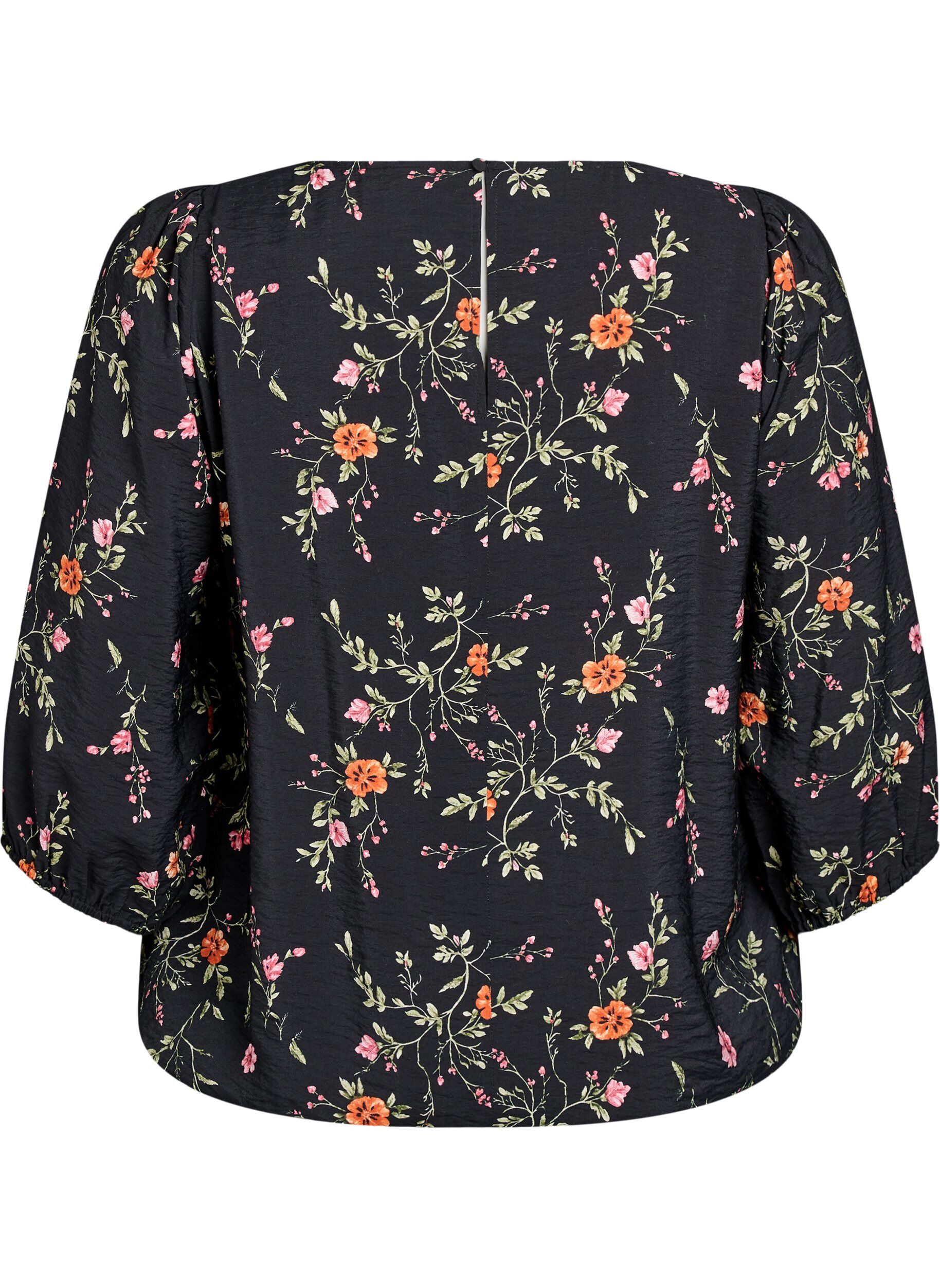 Zizzi Bluse aus Spitze mit 3/4-&Auml;rmeln, Schwarz, Packshot image number 1
