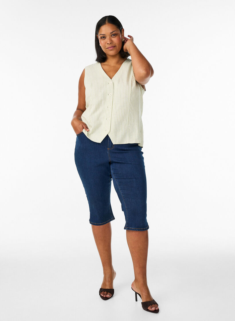 Gestreifte Weste aus Leinen und Viskose, Gr&uuml;n, Model image number 1