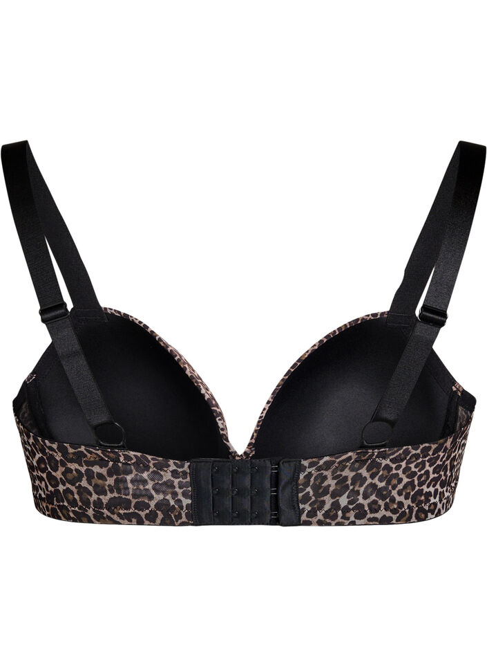 Soutien-gorge moulé avec maille à motif léopard, Marron, Packshot image number 1
