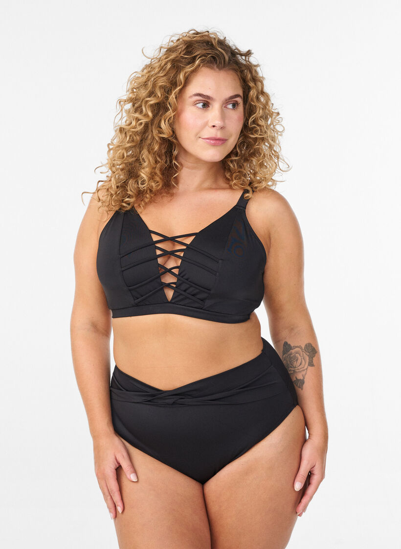 Culotte de bikini avec détail croisé, Noir, Model image number 0