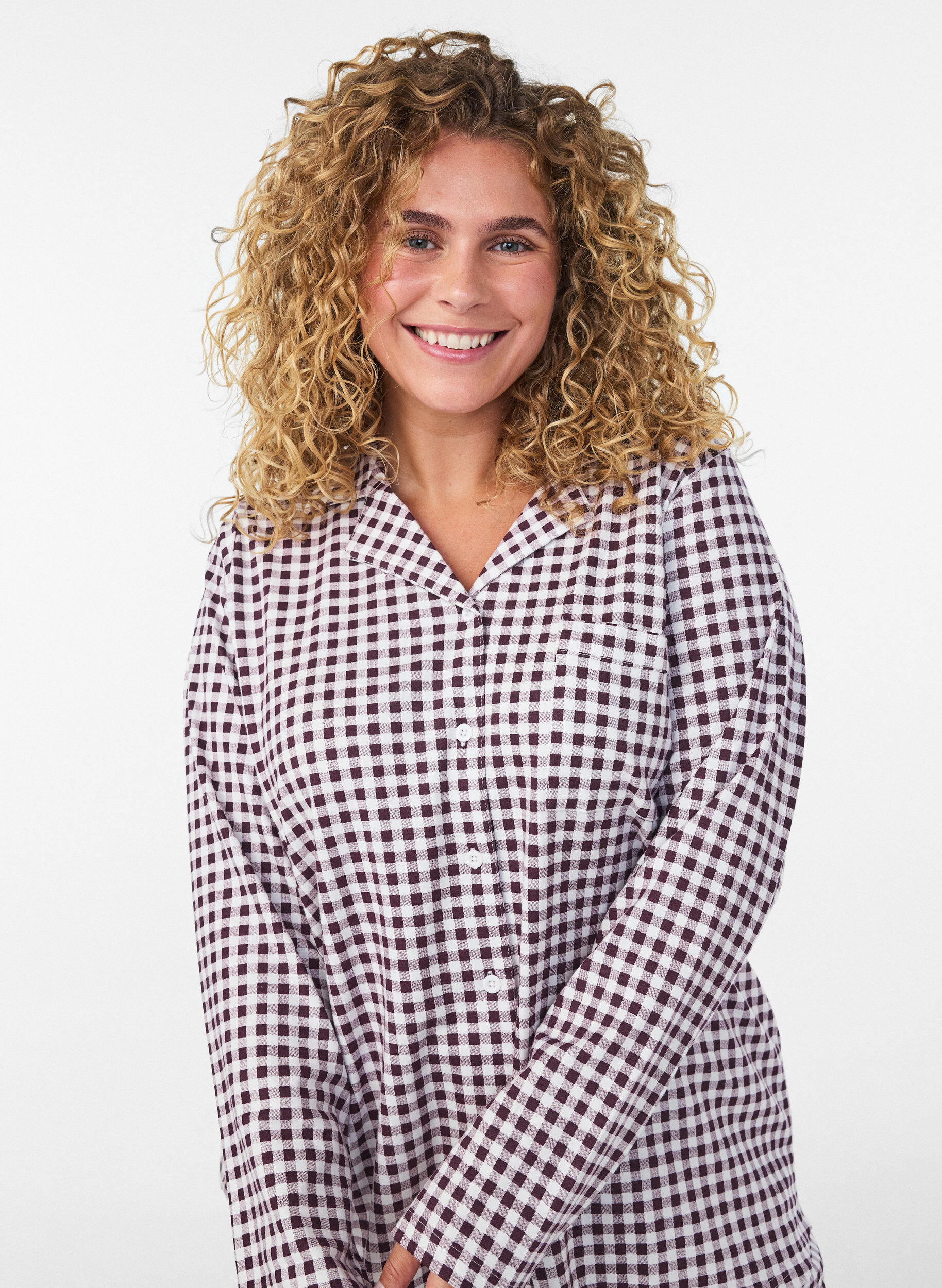 ZizziChemise de pyjama en coton avec poche poitrine, Bordeaux, Model image number 4