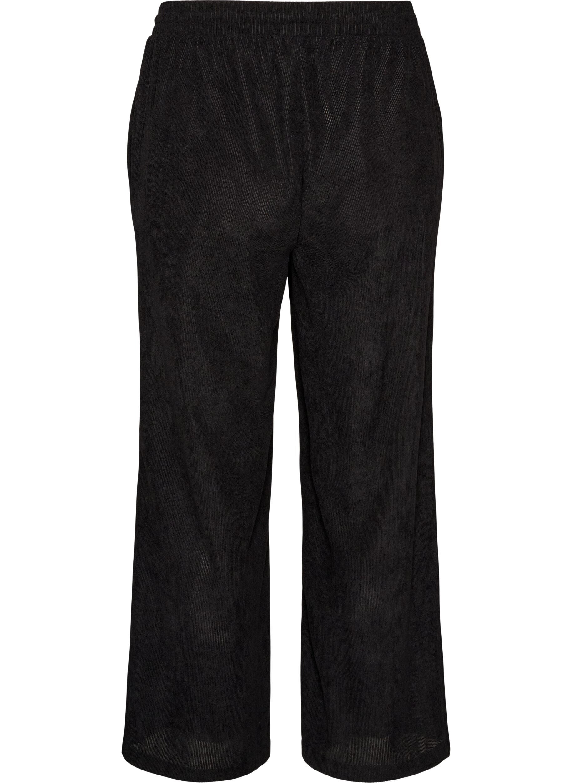 ZizziPantalon en velours c&ocirc;tel&eacute; &agrave; coupe ample et taille haute, Noir, Packshot image number 1
