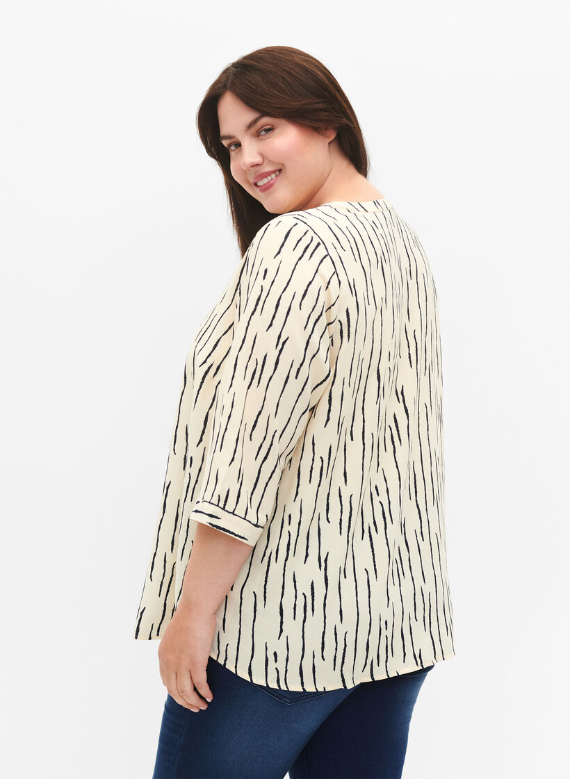 Bluse mit 3/4 Ärmeln und Druck, Off White Stripe, Model image number 1