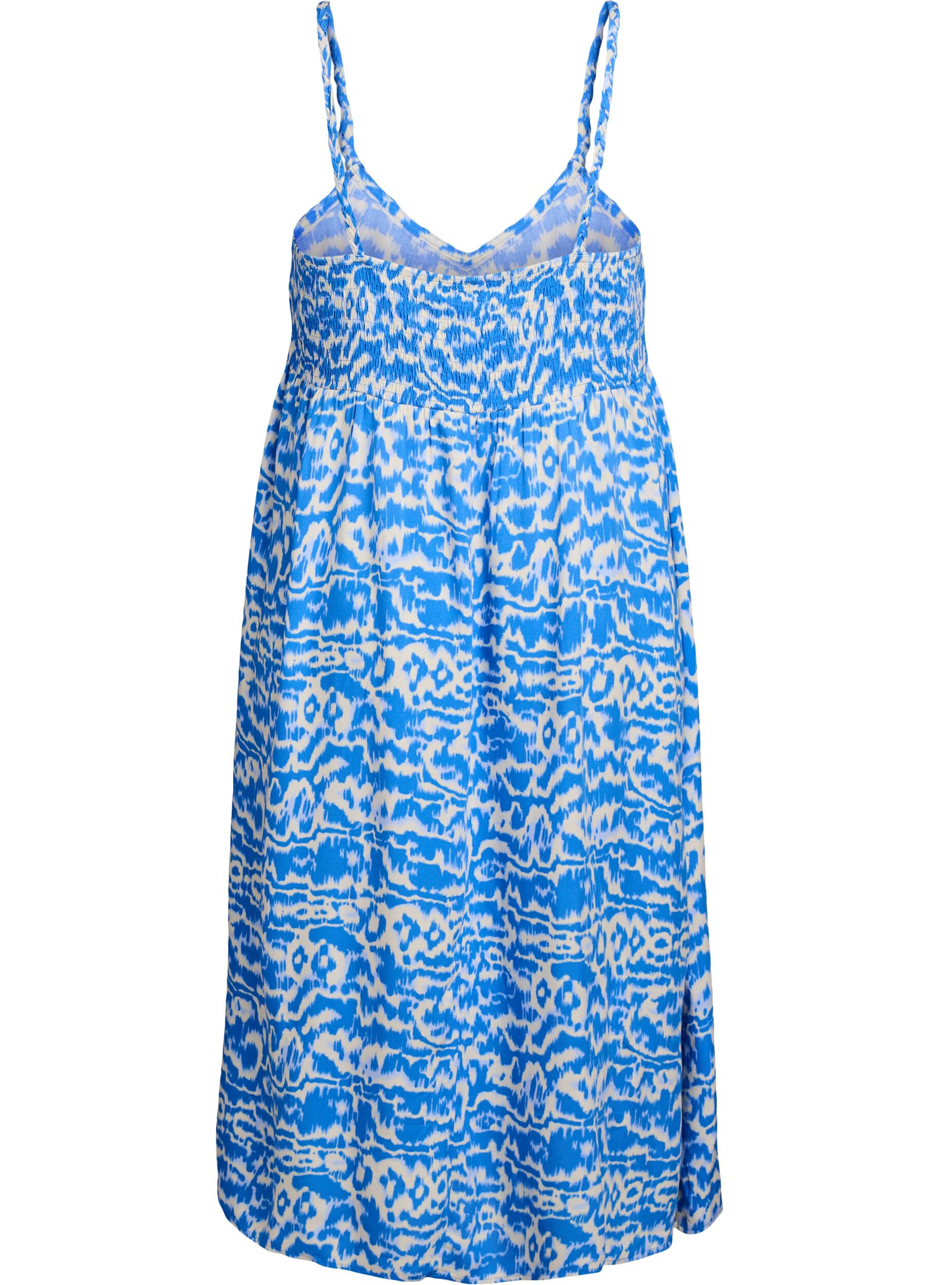Zizzi Midi-Tr&auml;gerkleid mit gesmoktem R&uuml;ckenteil, Blau, Packshot image number 1