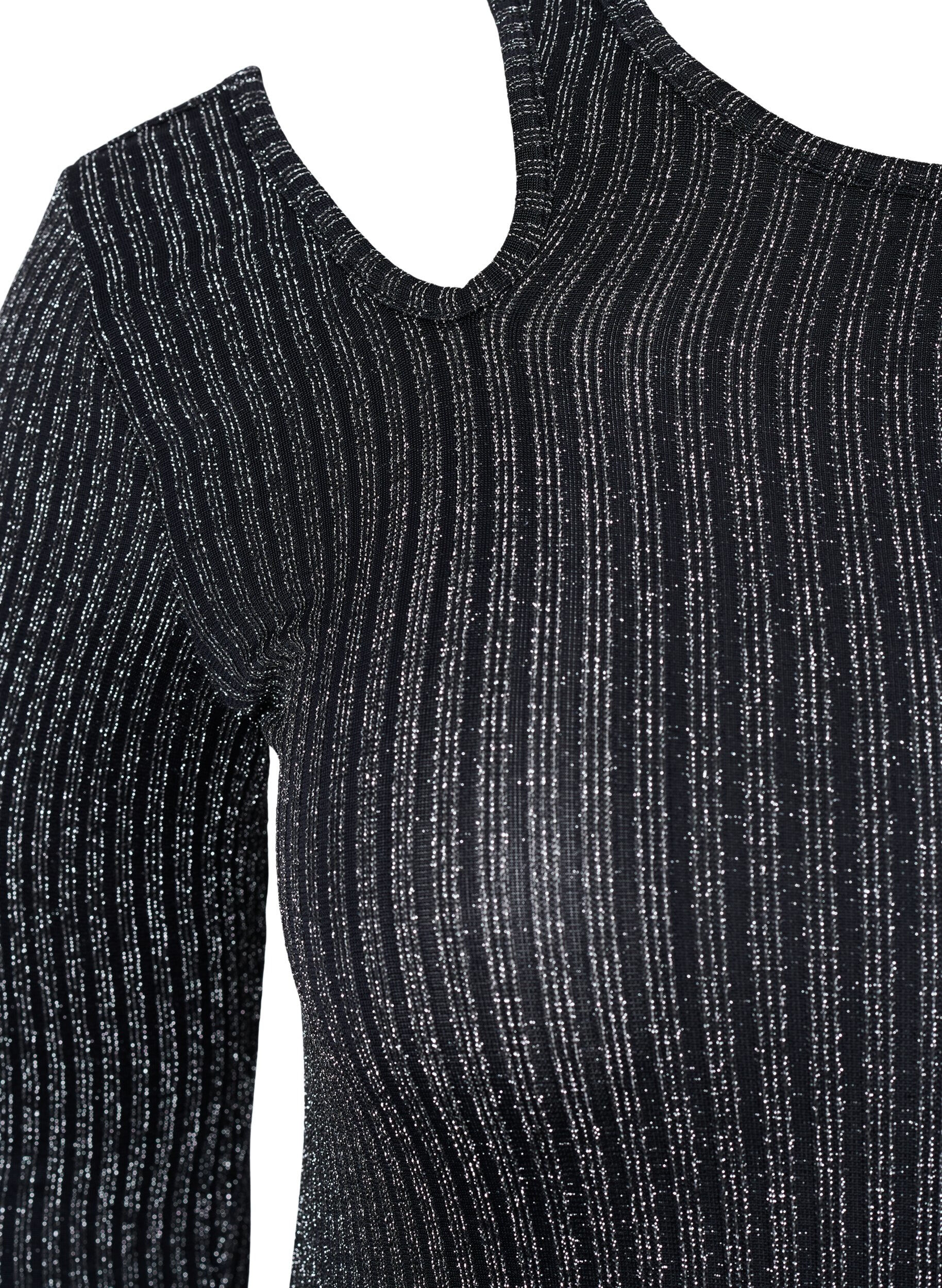 Zizzi Lang&auml;rmelige Bluse mit Glitzerausschnitt, B. w. Silver Stripes, Packshot image number 2