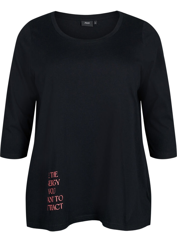 T-shirt en coton à manches 3/4, Black, Packshot image number 0