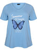 T-shirt en coton avec imprim&eacute; sur le devant et col en V, Bleu Clair, Packshot image number 0