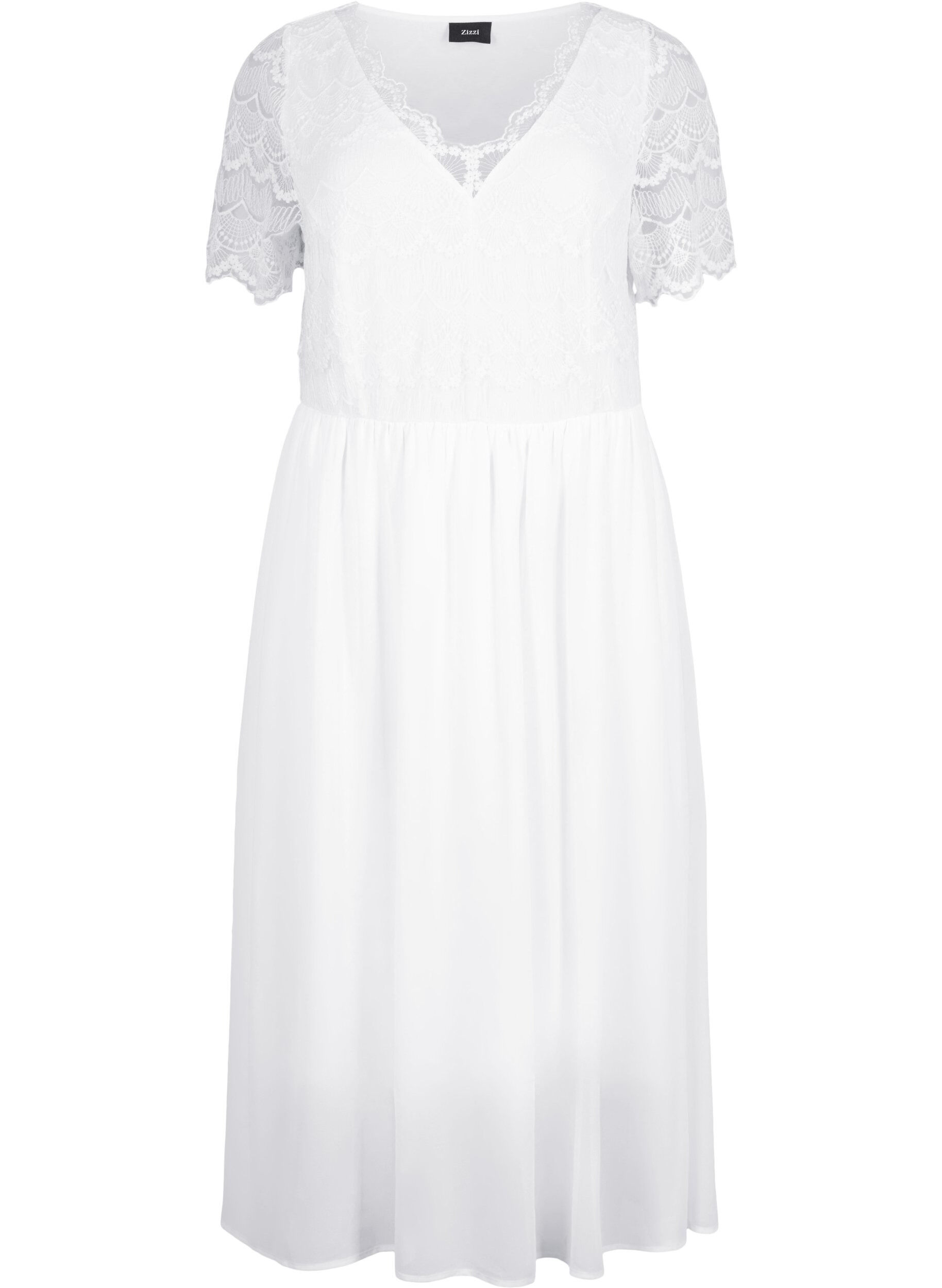 Zizzi Robe de soir&eacute;e avec dentelle et une taille empire, Bright White, Packshot image number 0