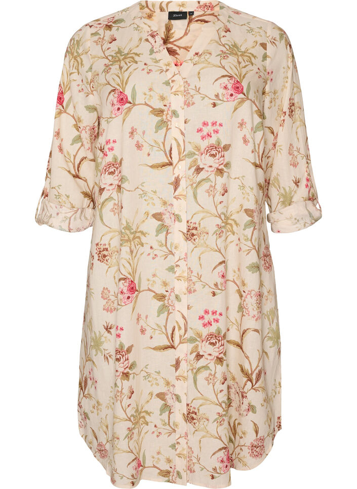 Lange Bluse aus Leinen und Viskose, Vanille, Packshot image number 0