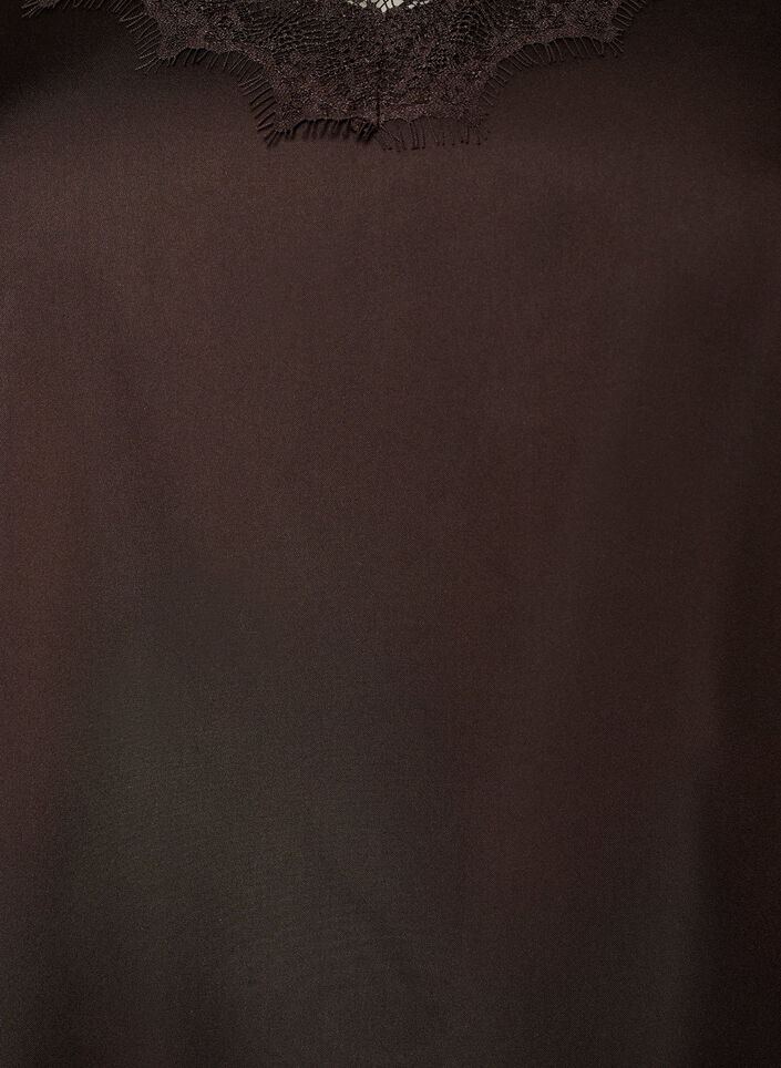 Top aus Satin mit Spitzen und asymmetrischem Saum, Braun, Packshot image number 2