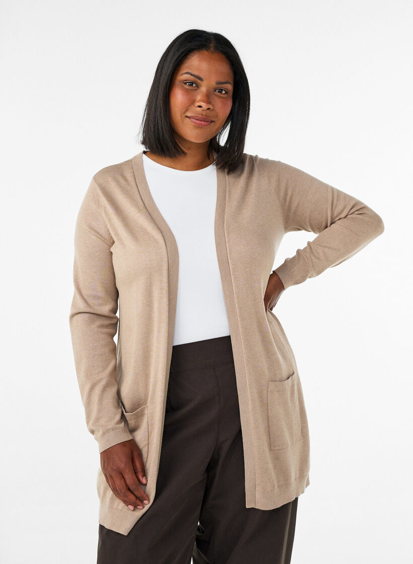 Lange Strickjacke aus einer Viskosemischung, Beige, Model image number 0