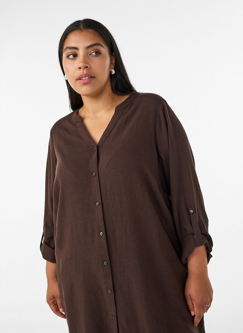 Chemise longue en lin et viscose, Marron, Model image number 2