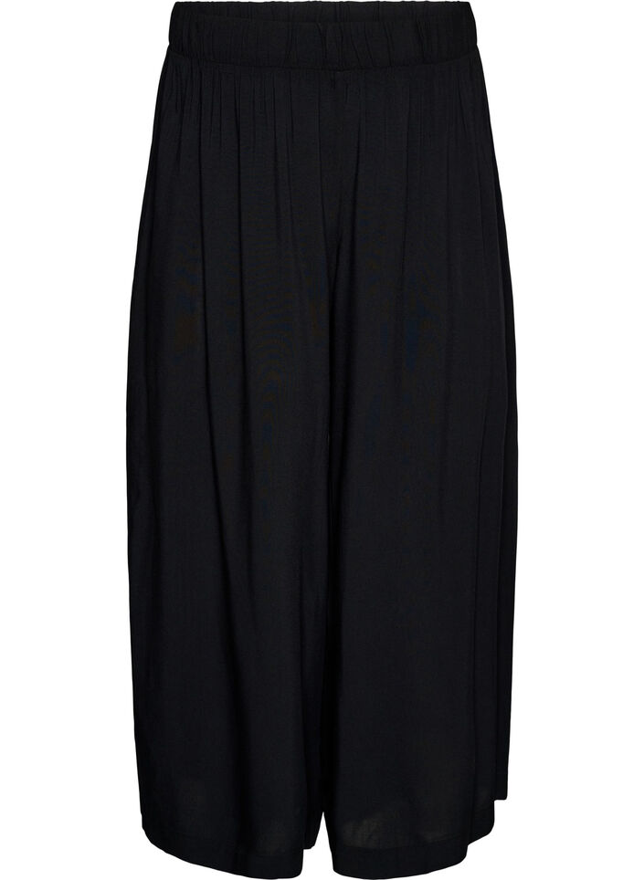 Culottes aus Viskose mit hoher Taille und weiten Beinen, Schwarz, Packshot image number 0