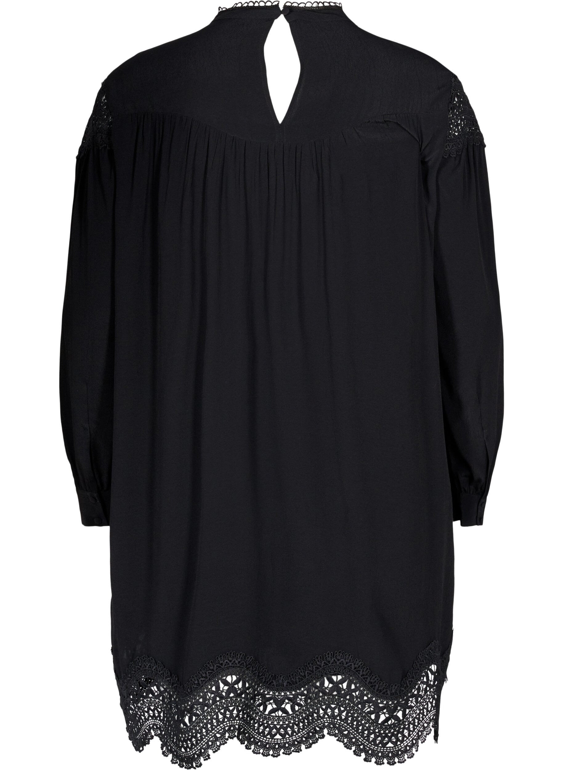 Zizzi Robe en viscose avec ornements brod&eacute;s, Black, Packshot image number 1