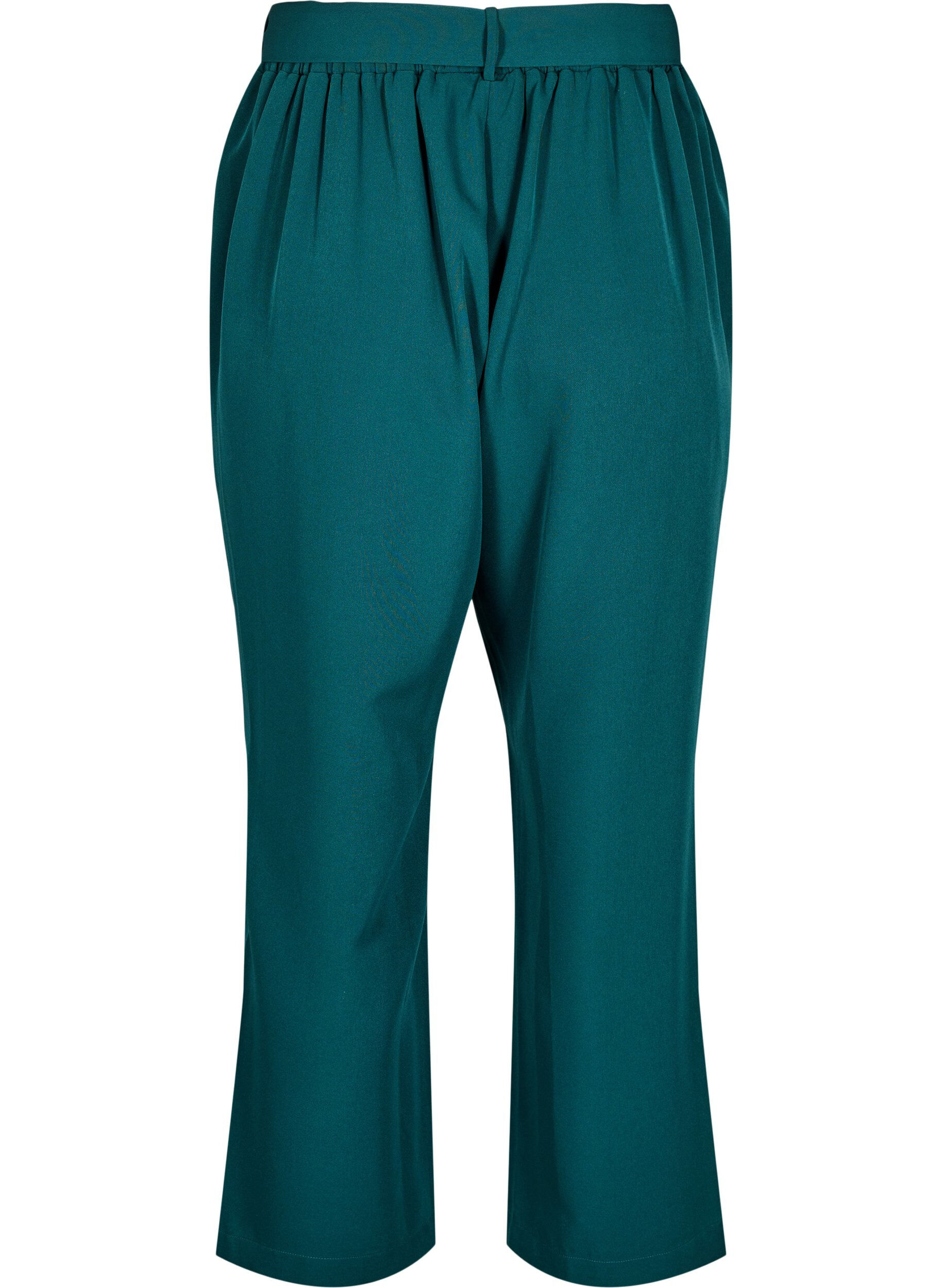 Zizzi Pantalons larges &agrave; taille haute et ceinture &agrave; nouer, Vert fonc&eacute;, Packshot image number 1