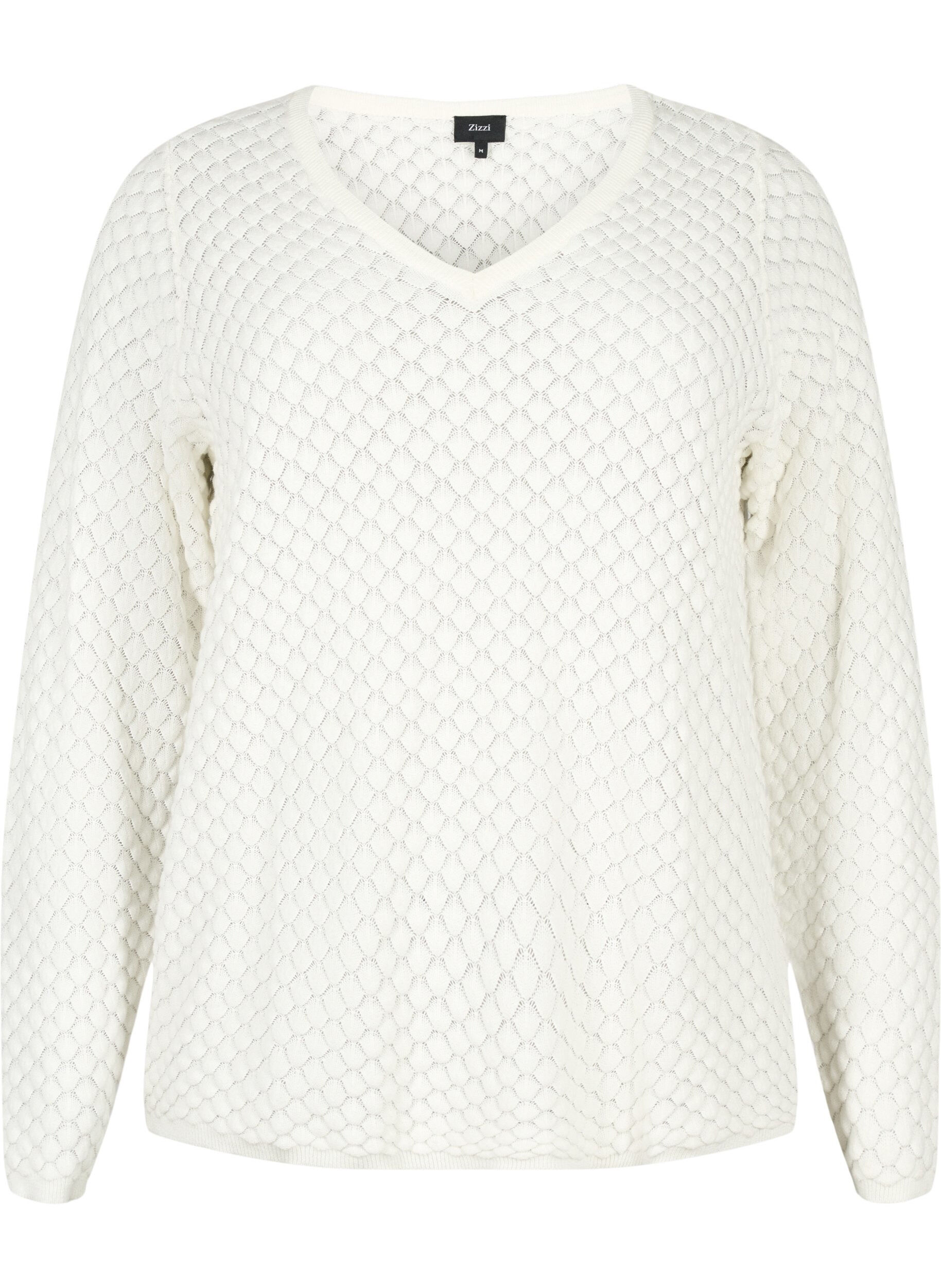 Zizzi Pullover mit Strukturmuster aus Bio-Baumwolle	, Cloud Dancer, Packshot image number 0