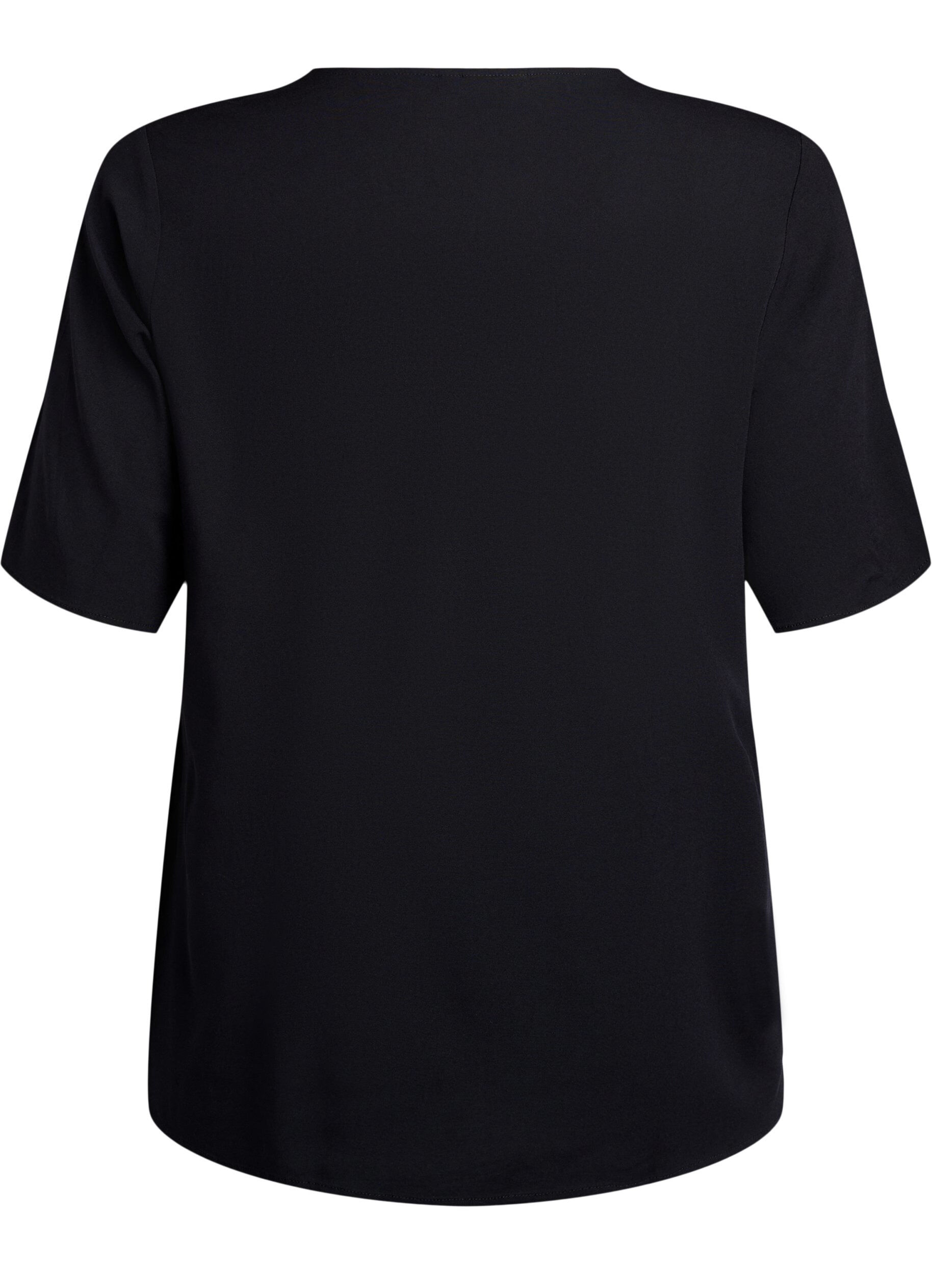 ZizziKurz&auml;rmelige, gewebte Bluse mit Rundhals, Schwarz, Packshot image number 1