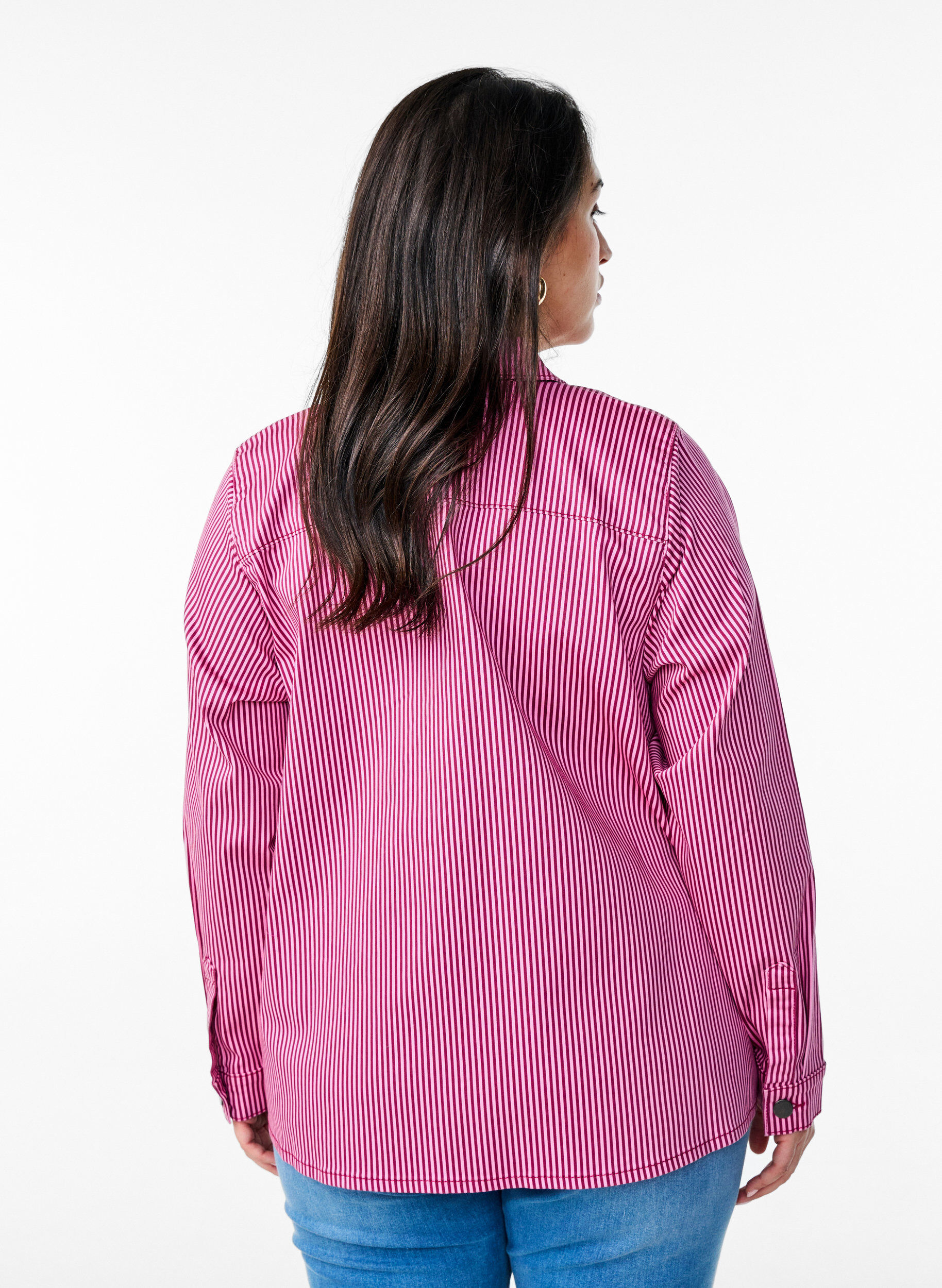 Zizzi Gestreiftes Hemd mit Taschen, Rot, Model image number 2