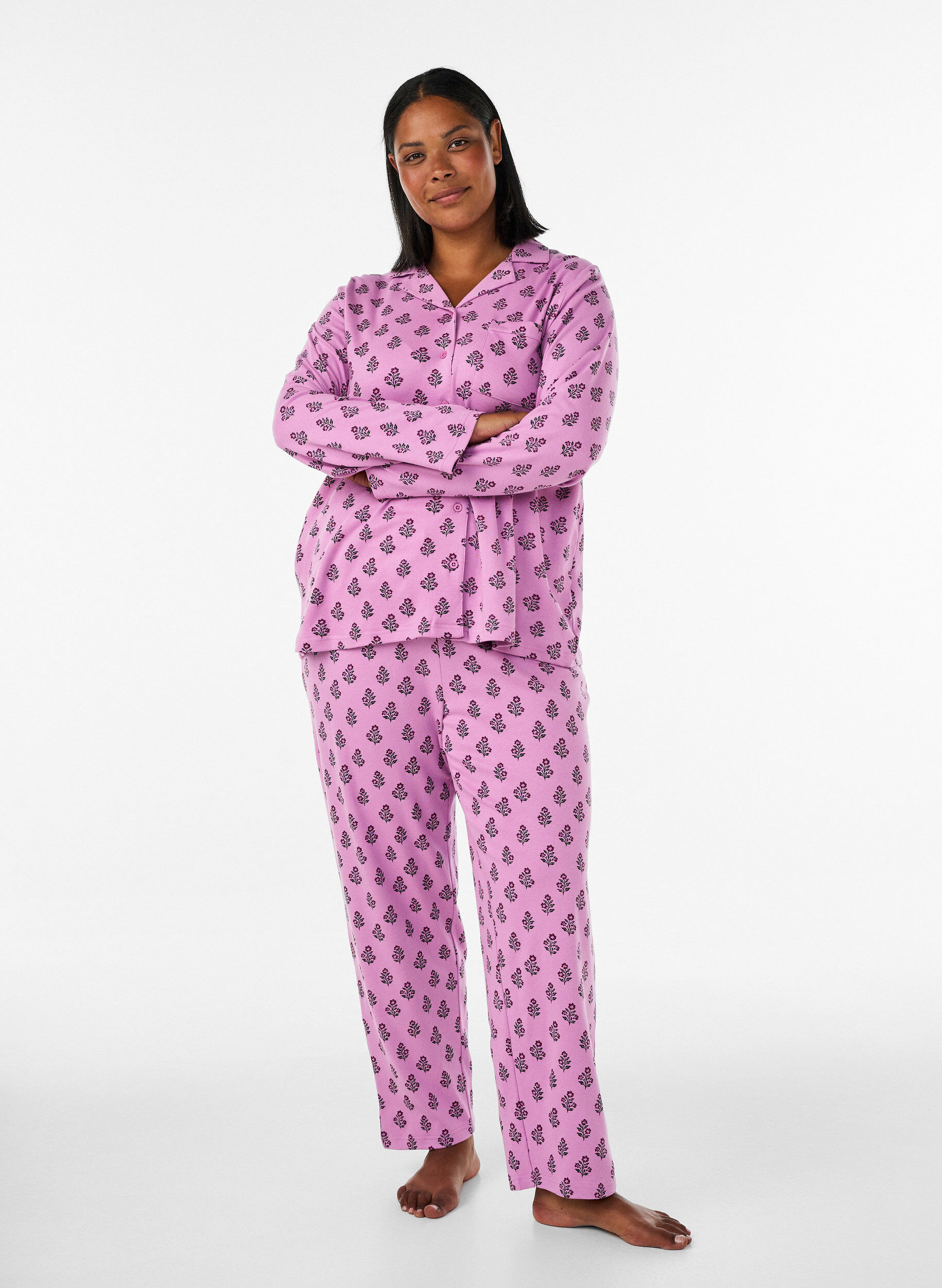 Baumwoll-Pyjamahose mit hohem Bund, Rot, Model