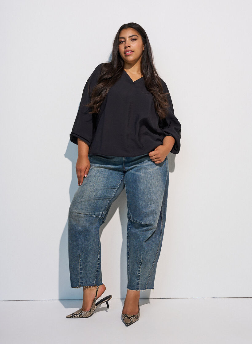 Bluse mit Balloneffekt und Chiffondetails, Schwarz, Model image number 1
