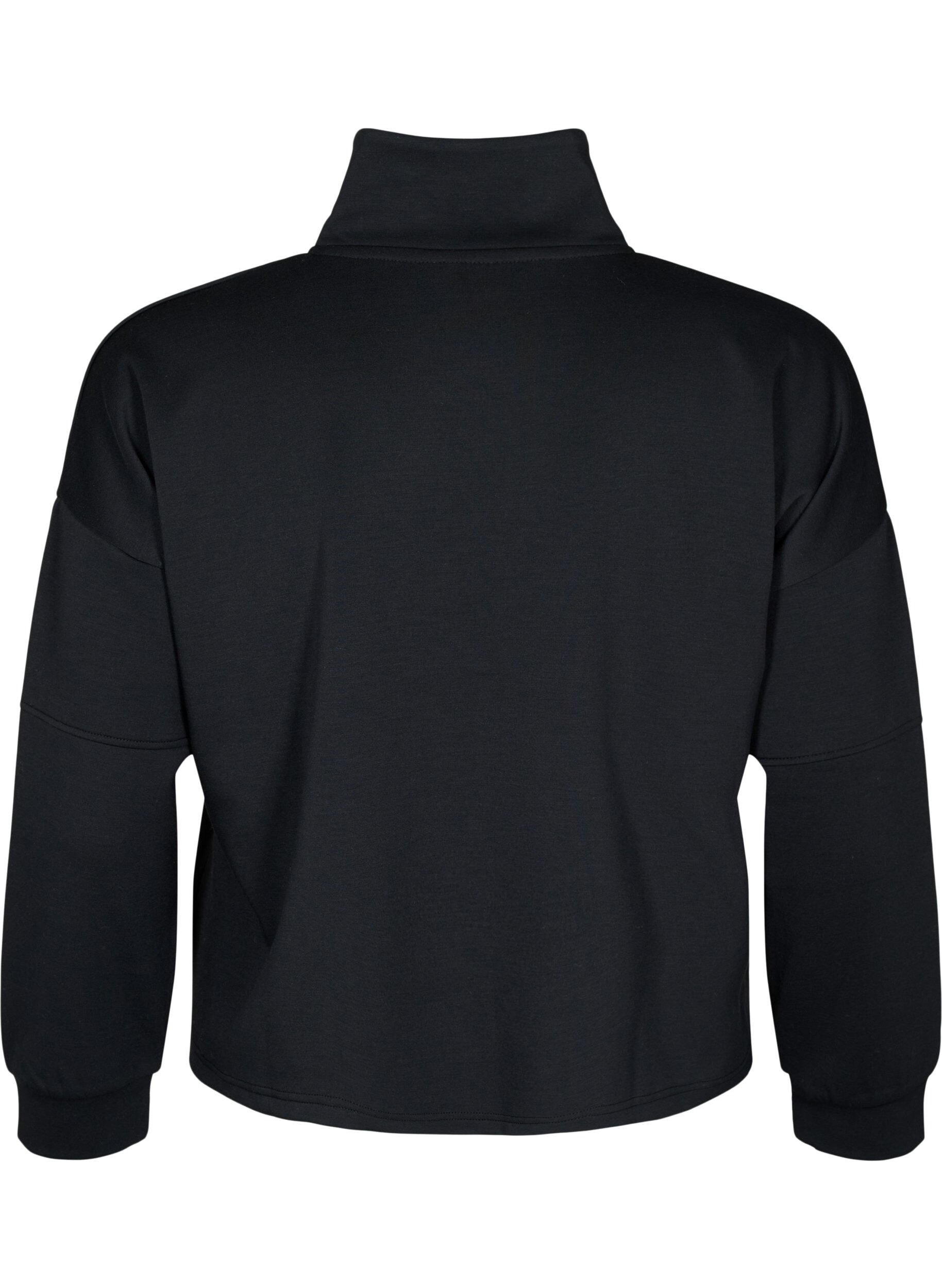 Zizzi Sweat en m&eacute;lange de modal avec col montant, Black, Packshot image number 1