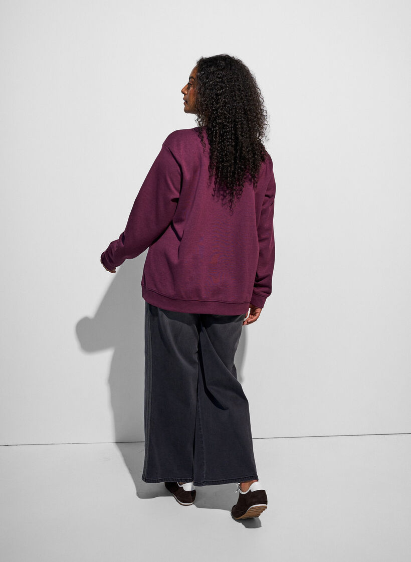 Sweat-shirt &agrave; col ras du cou, Bordeaux, Model image number 2