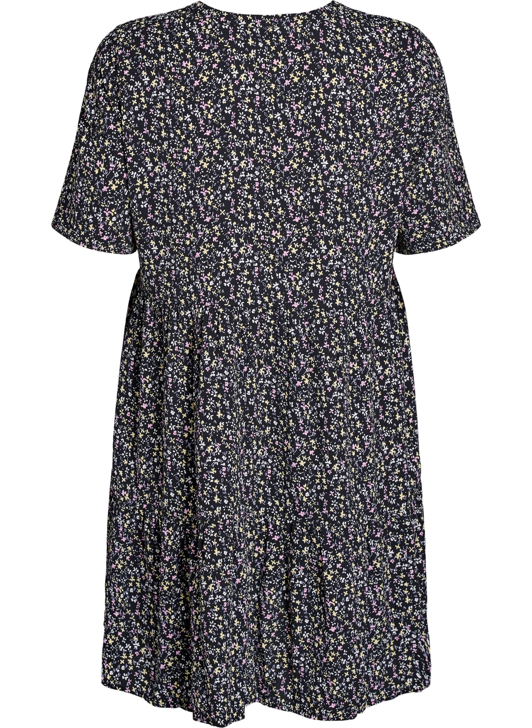 Zizzi Robe &agrave; manches courtes coupe trap&egrave;ze avec d&eacute;coupes, Noir, Packshot image number 1