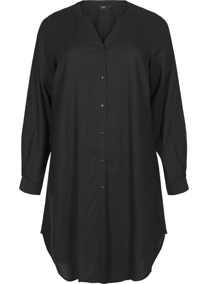 Lange Bluse aus Leinen und Viskose, Schwarz, Packshot image number 0