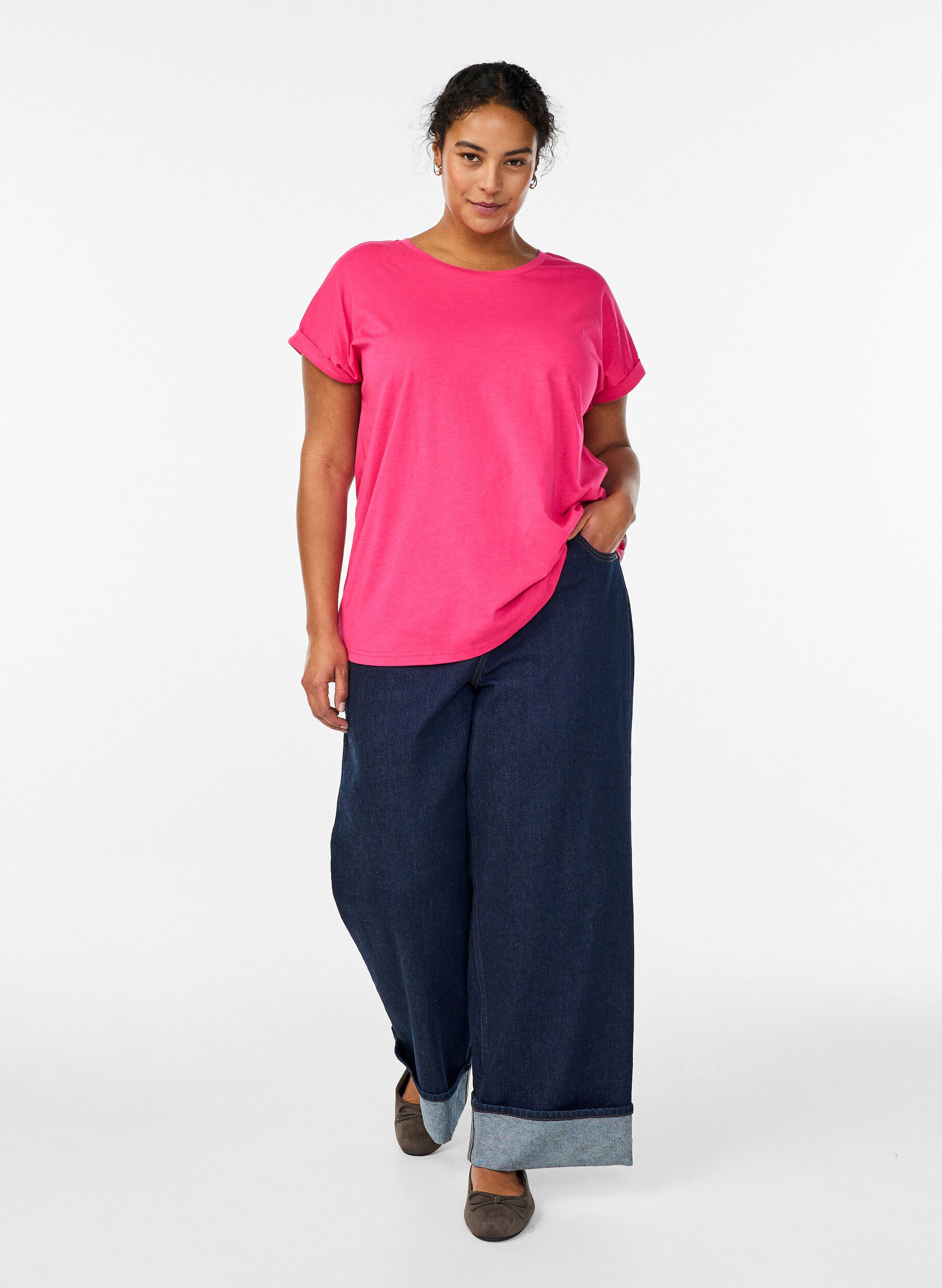 Zizzi T-Shirt aus Baumwollmischung mit kurzen &Auml;rmeln, Pink, Model image number 1