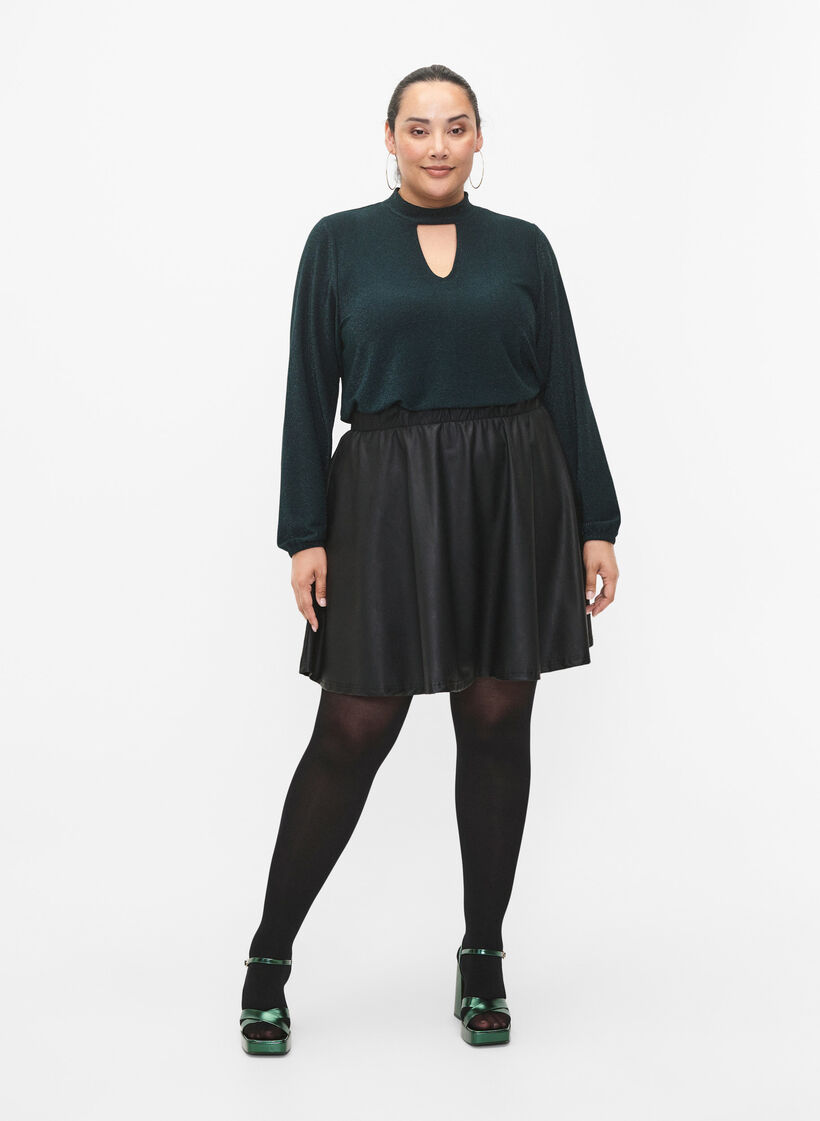 Langärmlige Glitzerbluse mit Rundhalsausschnitt und V-Detail, Black Scarab, Model image number 3